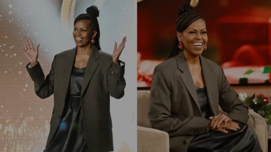 Michelle Obama makes a statement in structured leather hero jacket